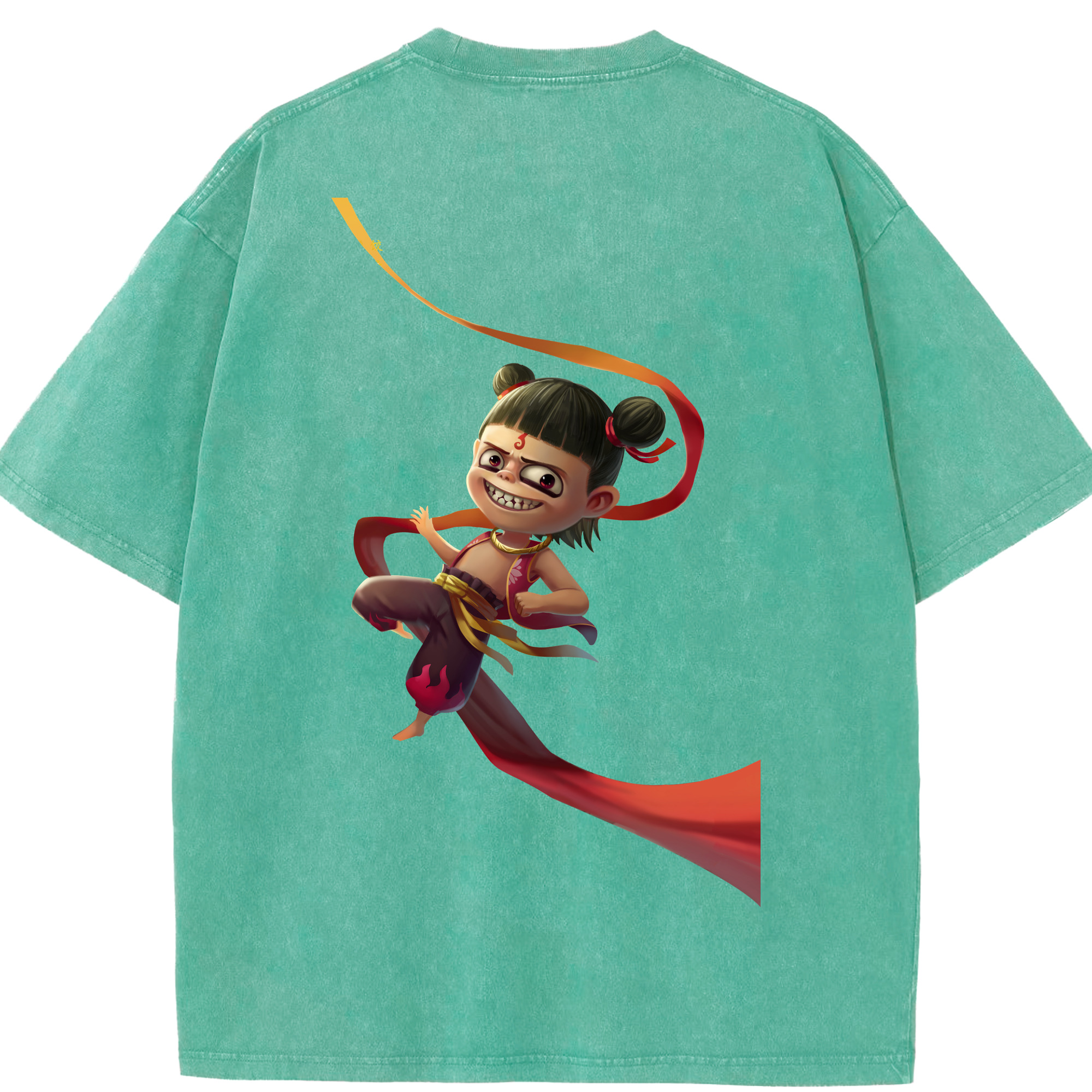 （画像用） Ne Zha 2 ナタ 魔童の大暴れ 綿100% ヴィンテージ風 半袖Tシャツ（背面プリント）